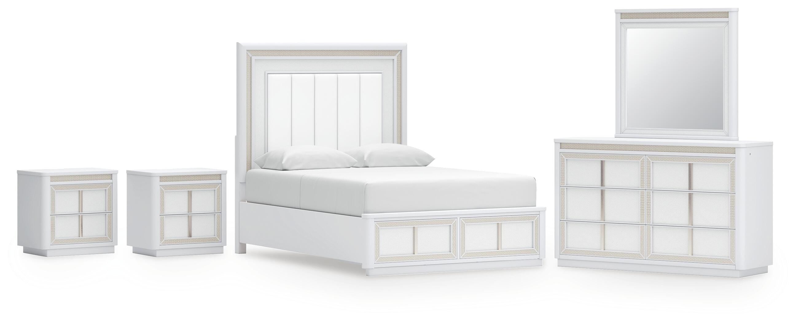 Chalanna Upholstered Storage Bed, Dresser, Mirror and 2 Nightstands