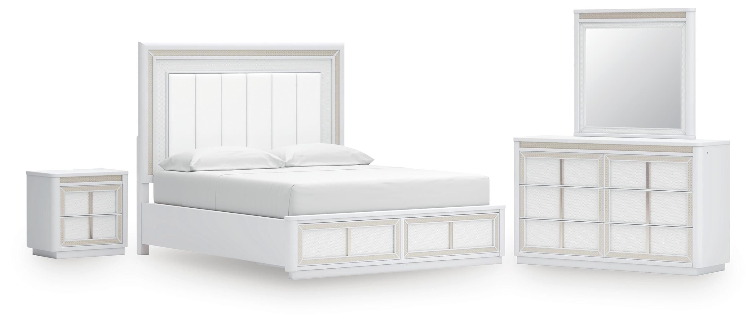 Chalanna Upholstered Storage Bed, Dresser, Mirror and Nightstand