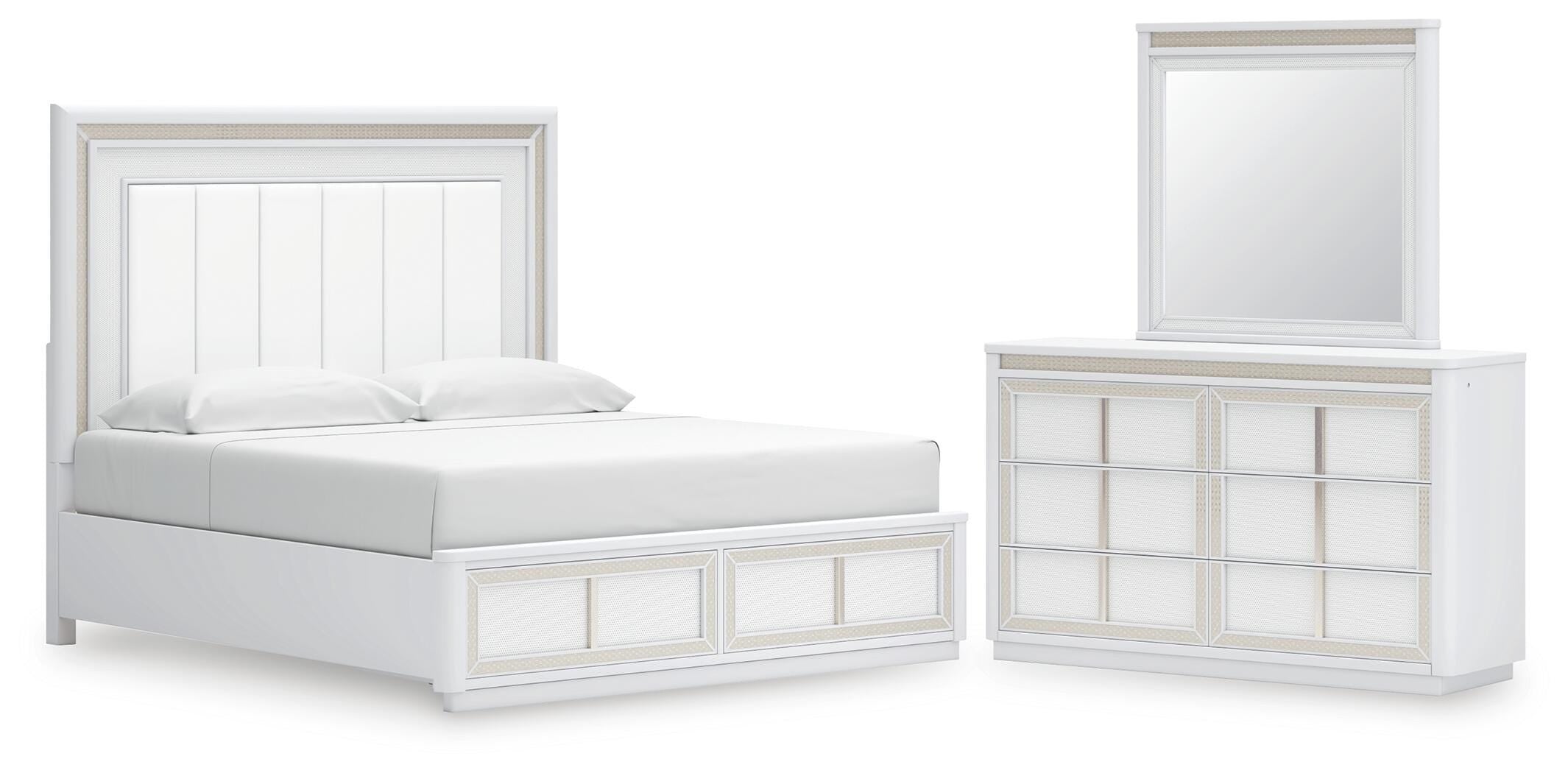 Chalanna Upholstered Storage Bed with Mirrored Dresser
