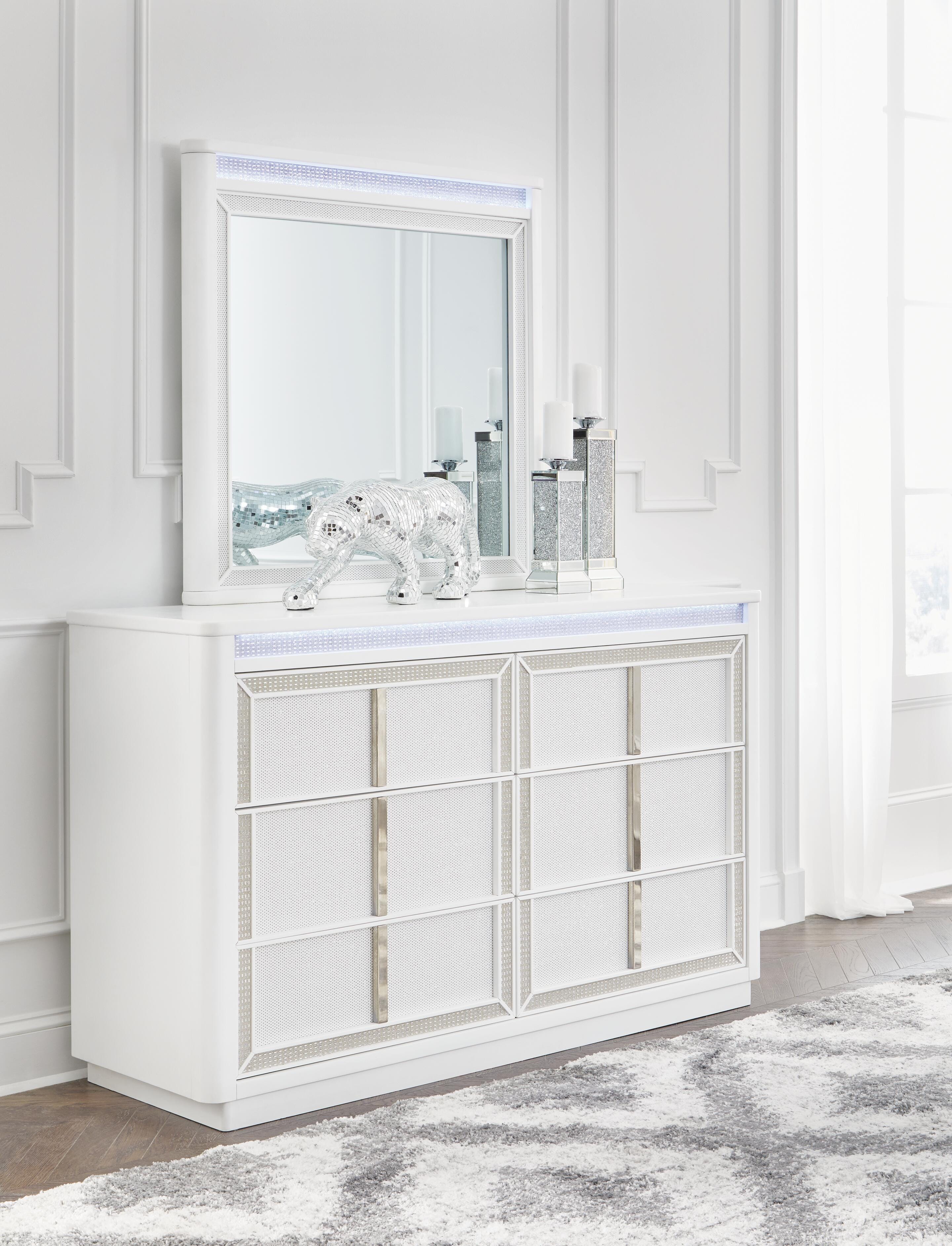 Chalanna Upholstered Storage Bed, Dresser, Mirror and Nightstand