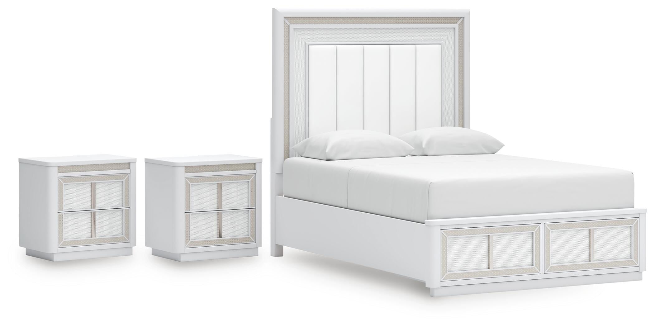 Chalanna Upholstered Storage Bed and 2 Nightstands
