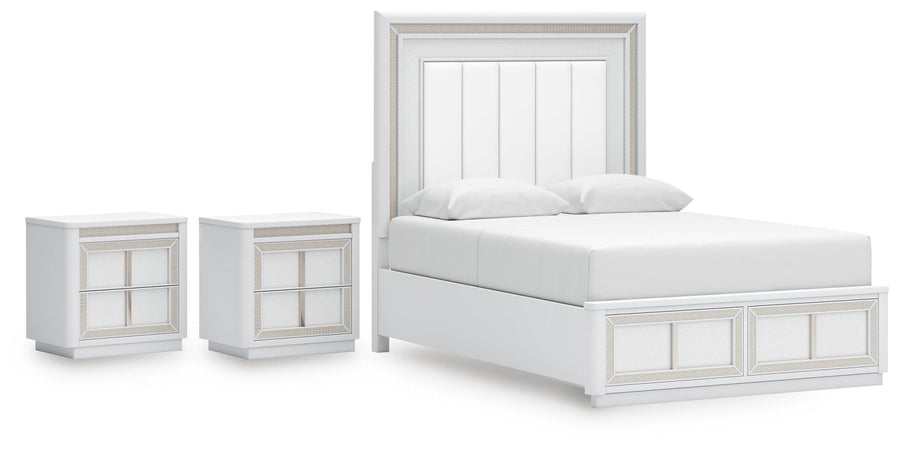 Chalanna Upholstered Storage Bed and 2 Nightstands