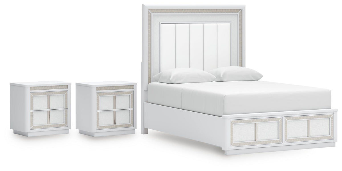 Chalanna Upholstered Storage Bed and 2 Nightstands