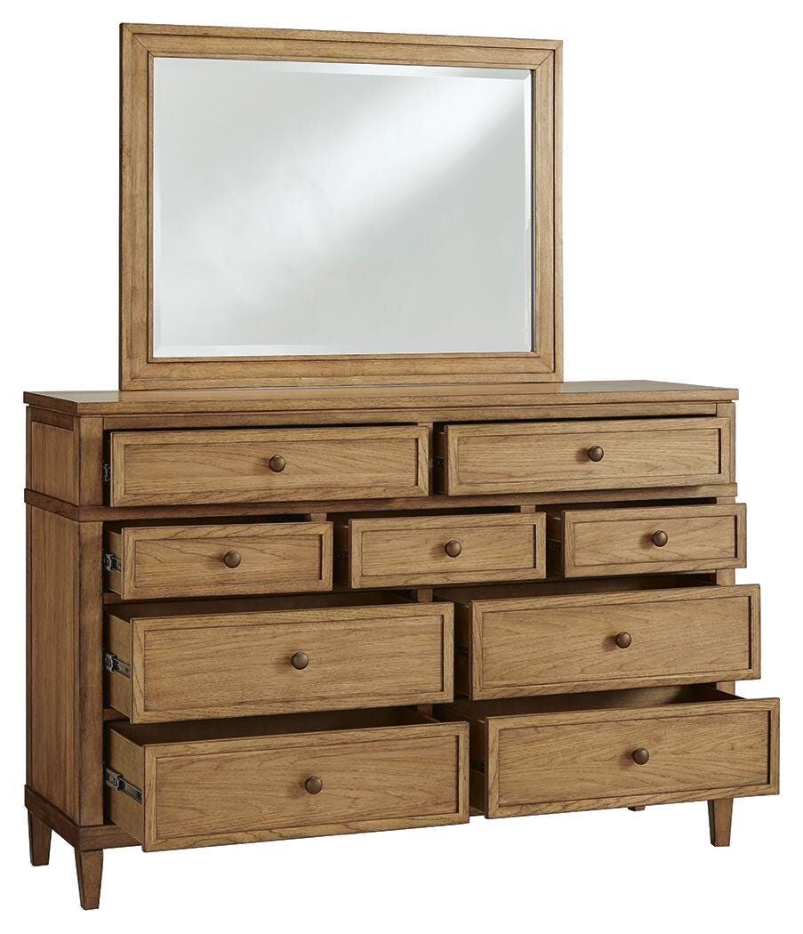 Sharlance Upholstered Panel Bed, Dresser and Mirror