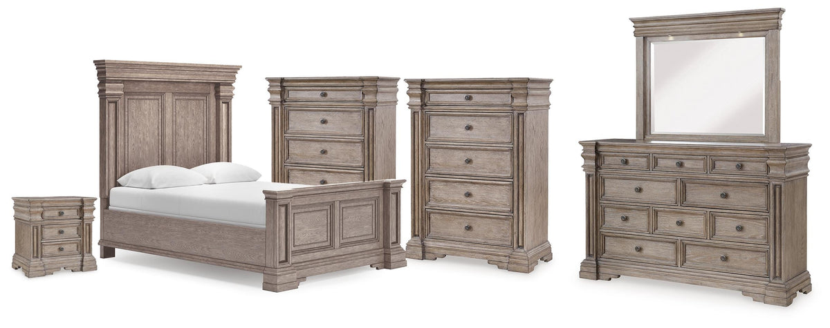 Blairhurst Panel Bed, Dresser, Mirror, 2 Chests and Nightstand