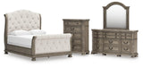 Ardenfield Upholstered Sleigh Bed, Dresser, Mirror and Chest