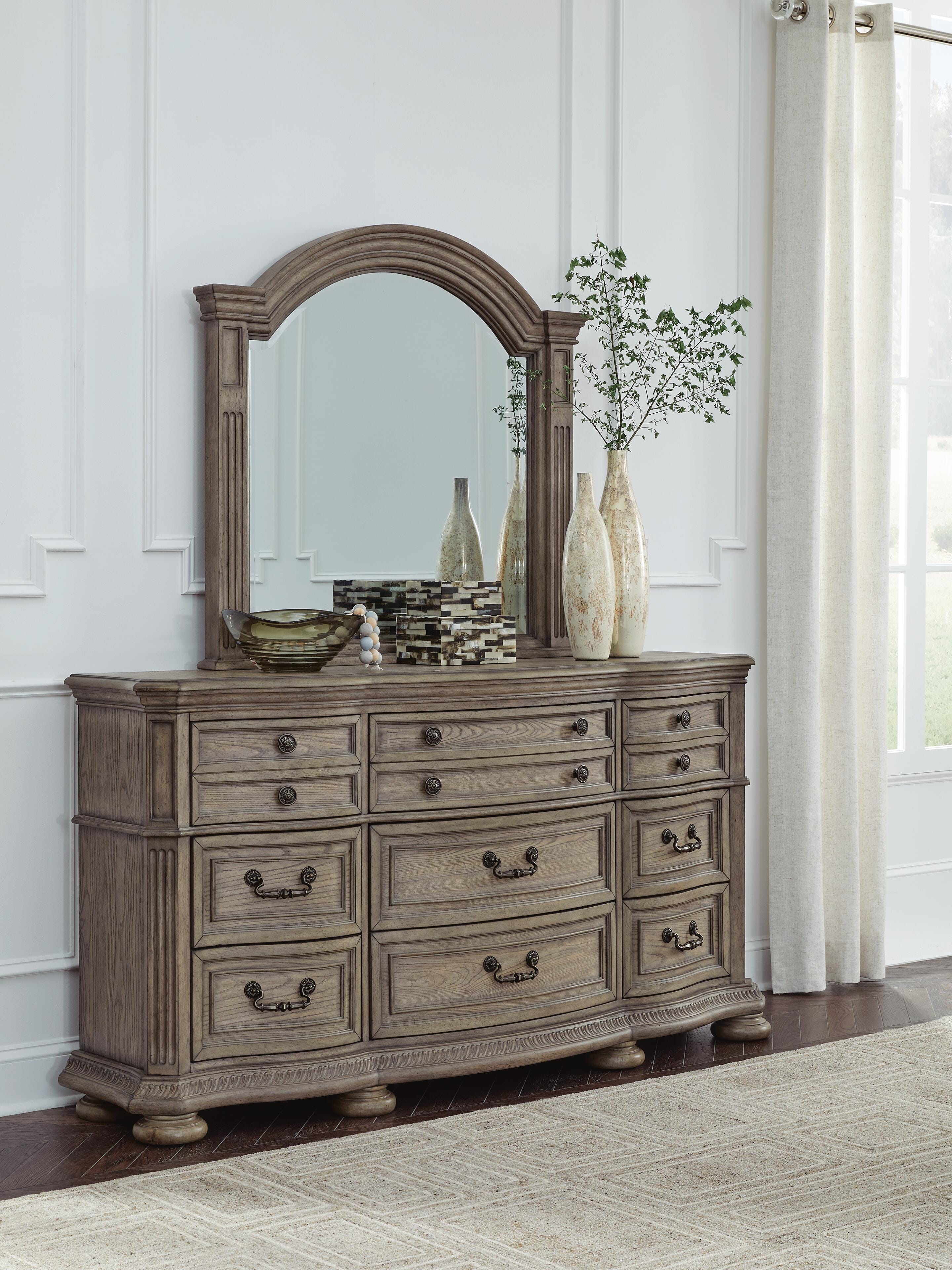 Ardenfield Upholstered Sleigh Bed, Dresser, Mirror, Chest and Nightstand