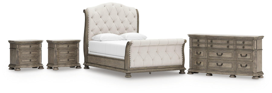 Ardenfield Upholstered Sleigh Bed, Dresser and 2 Nightstands
