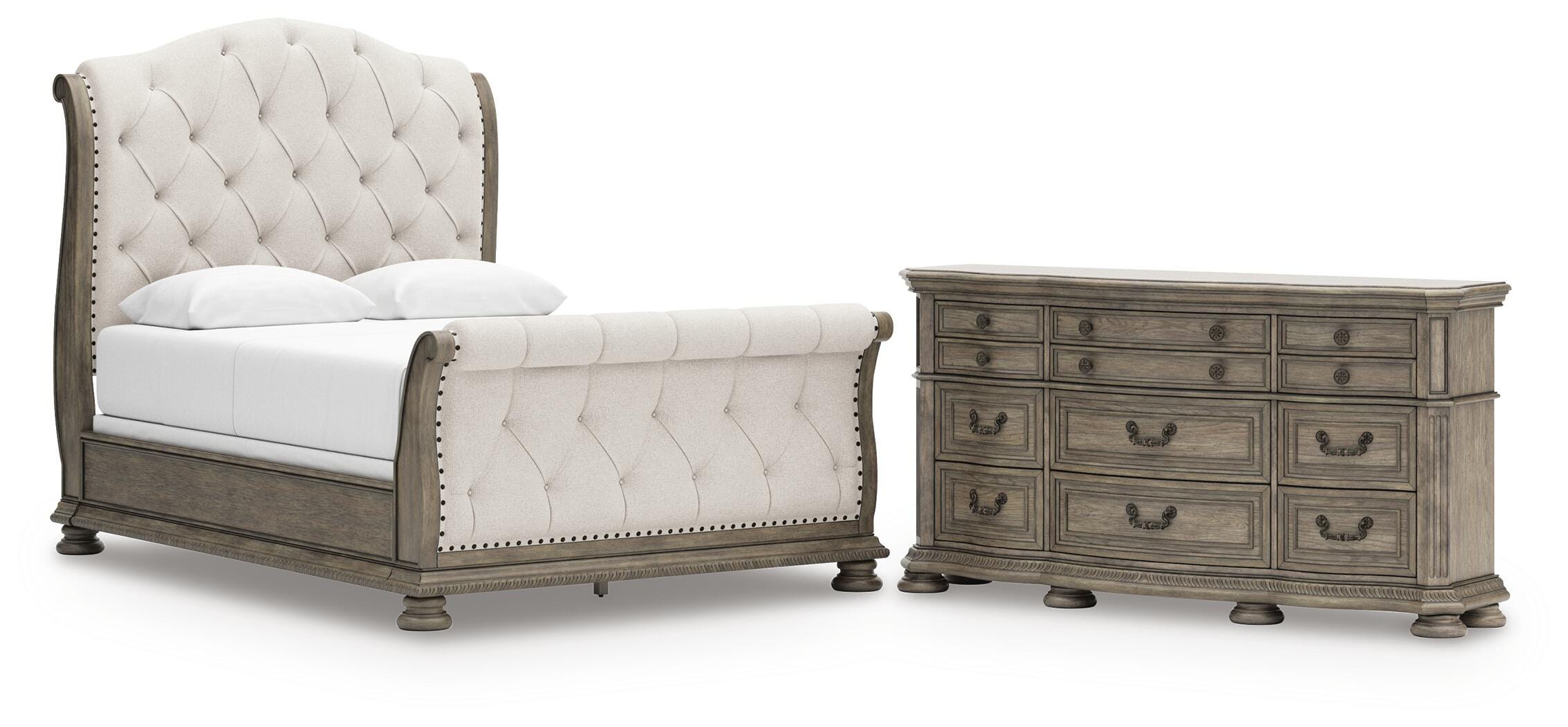 Ardenfield Upholstered Sleigh Bed and Dresser