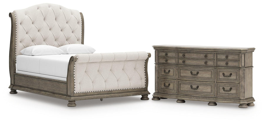 Ardenfield Upholstered Sleigh Bed and Dresser