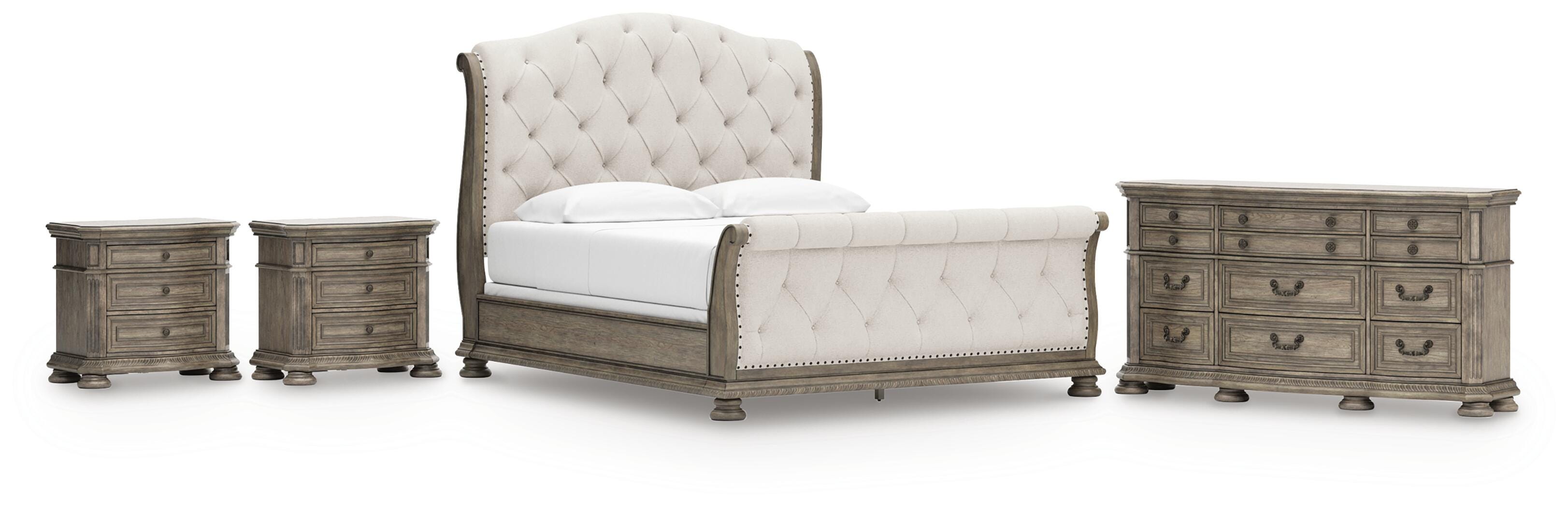 Ardenfield Upholstered Sleigh Bed, Dresser and 2 Nightstands