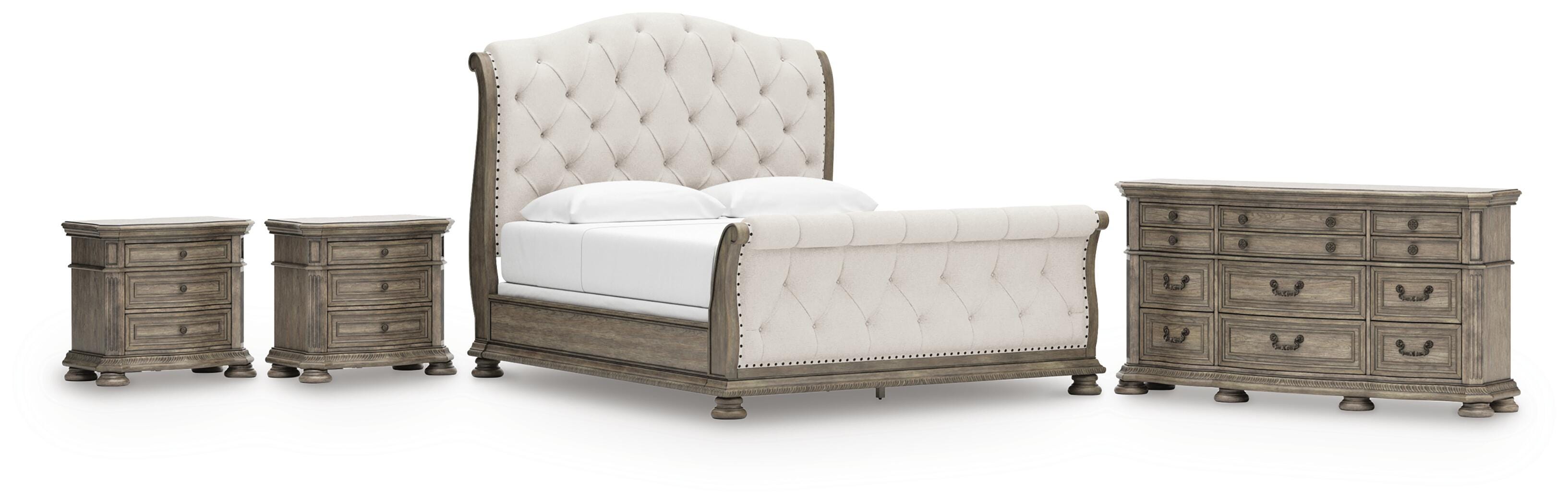 Ardenfield Upholstered Sleigh Bed, Dresser and 2 Nightstands