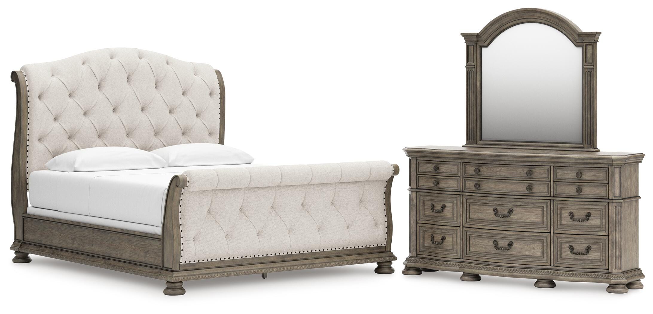 Ardenfield Upholstered Sleigh Bed and Dresser