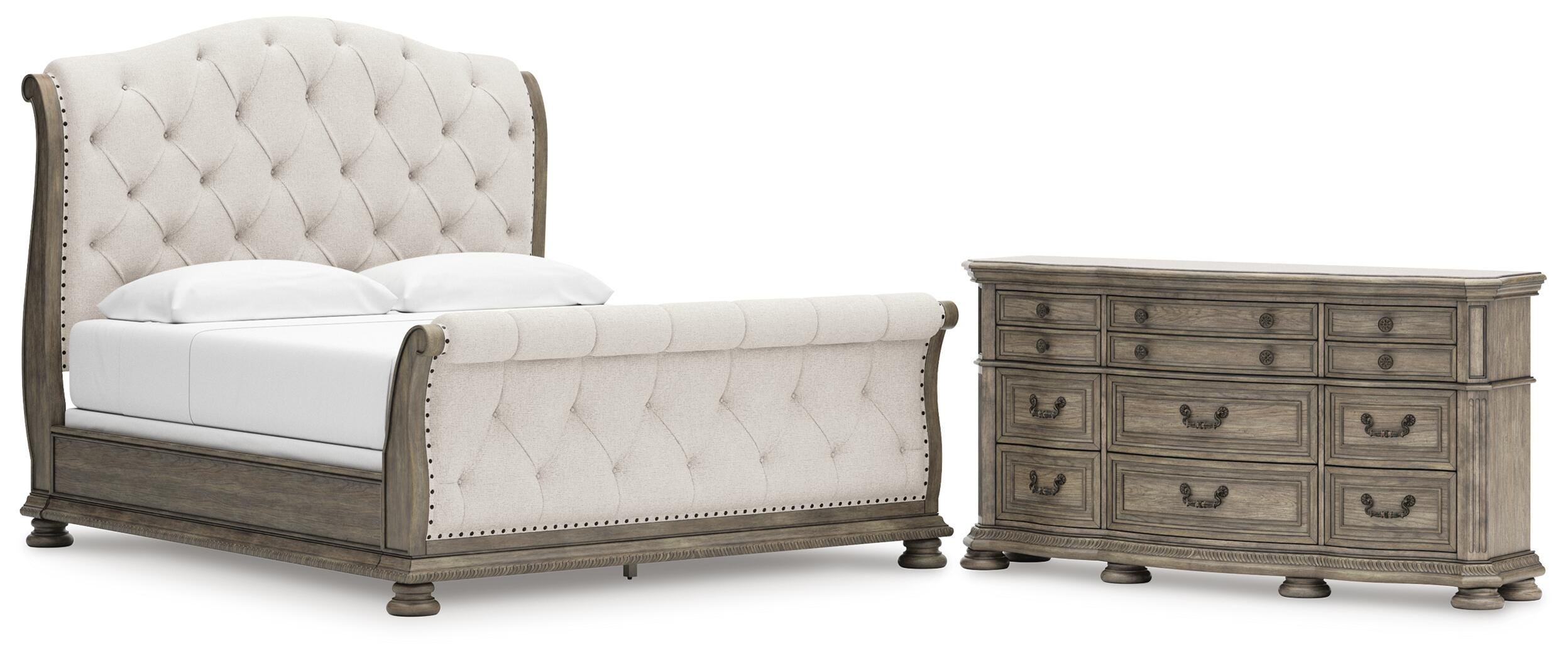 Ardenfield Upholstered Sleigh Bed and Dresser