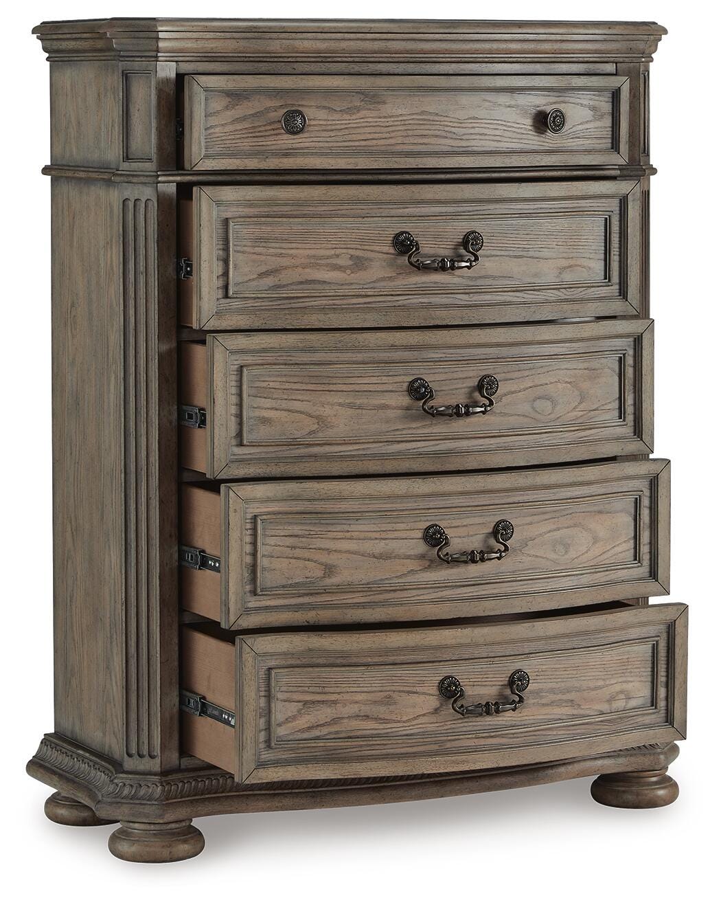 Ardenfield Upholstered Sleigh Bed, Dresser, Mirror and Chest