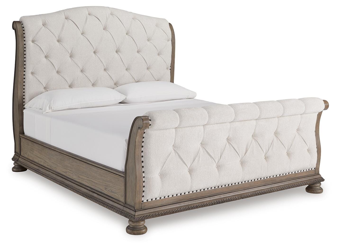 Ardenfield Upholstered Sleigh Bed, Dresser, Mirror and 2 Nightstands