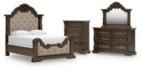 Maylee Upholstered Bed, Dresser, Mirror and Chest