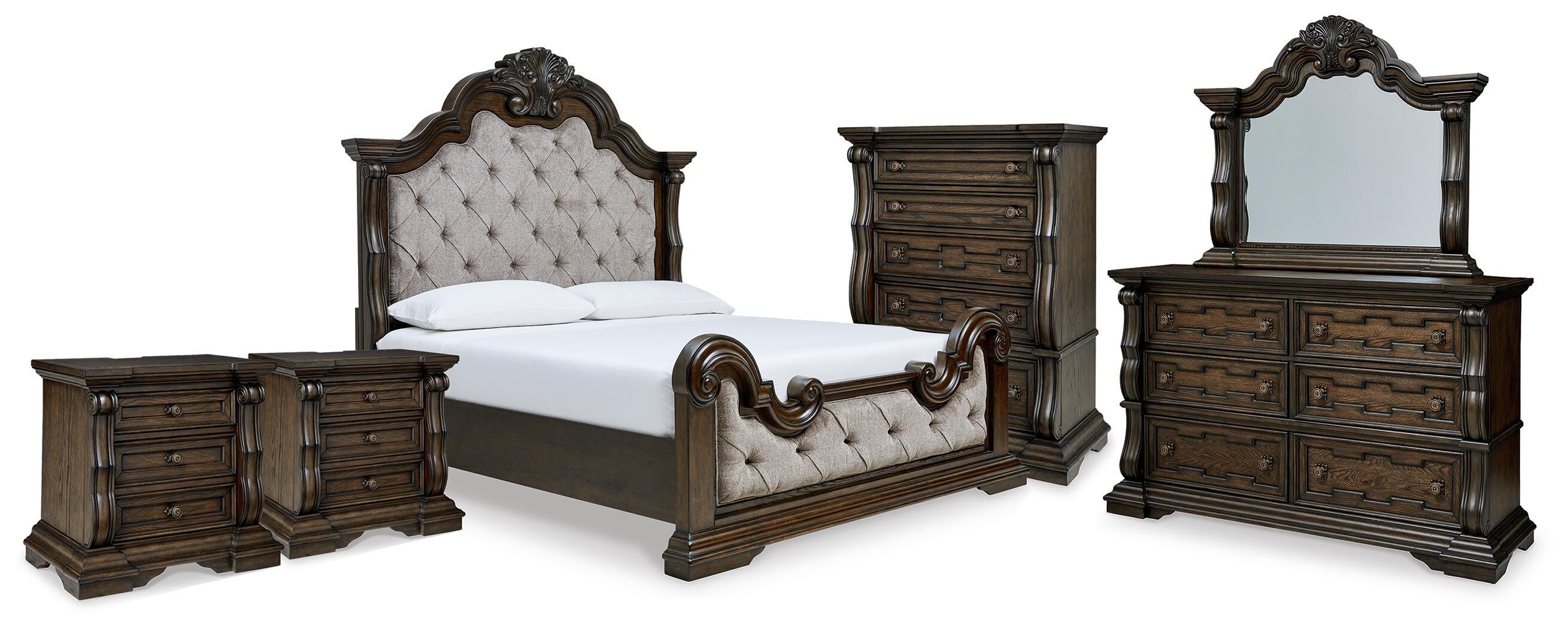 Maylee Panel Bed, Dresser, Mirror, Chest and 2 Nightstands
