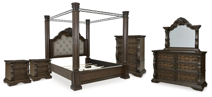 Maylee Canopy Bed, Dresser, Mirror, Chest and 2 Nightstands