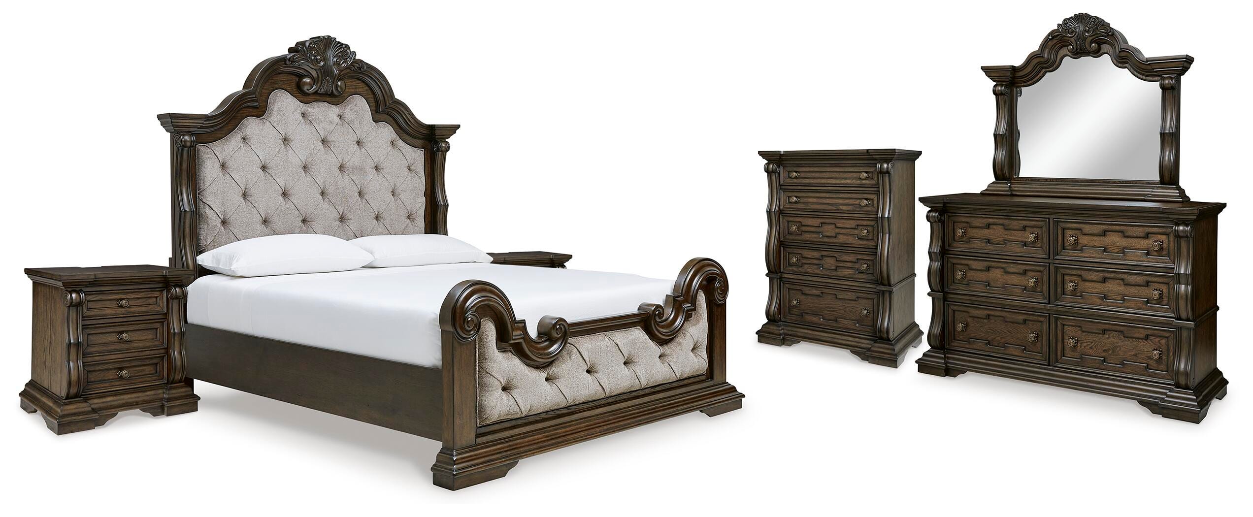 Maylee Panel Bed, Dresser, Mirror, Chest and 2 Nightstands