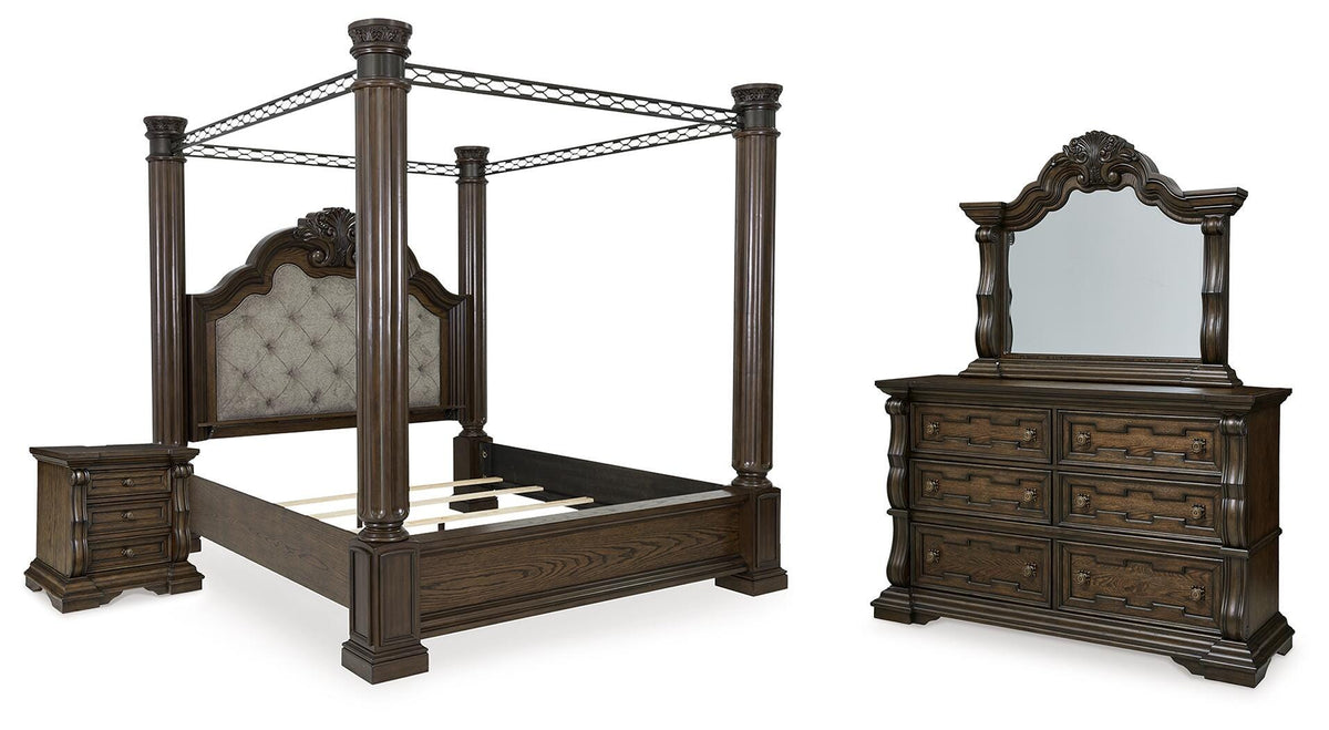Maylee Canopy Bed, Dresser, Mirror and Nightstand