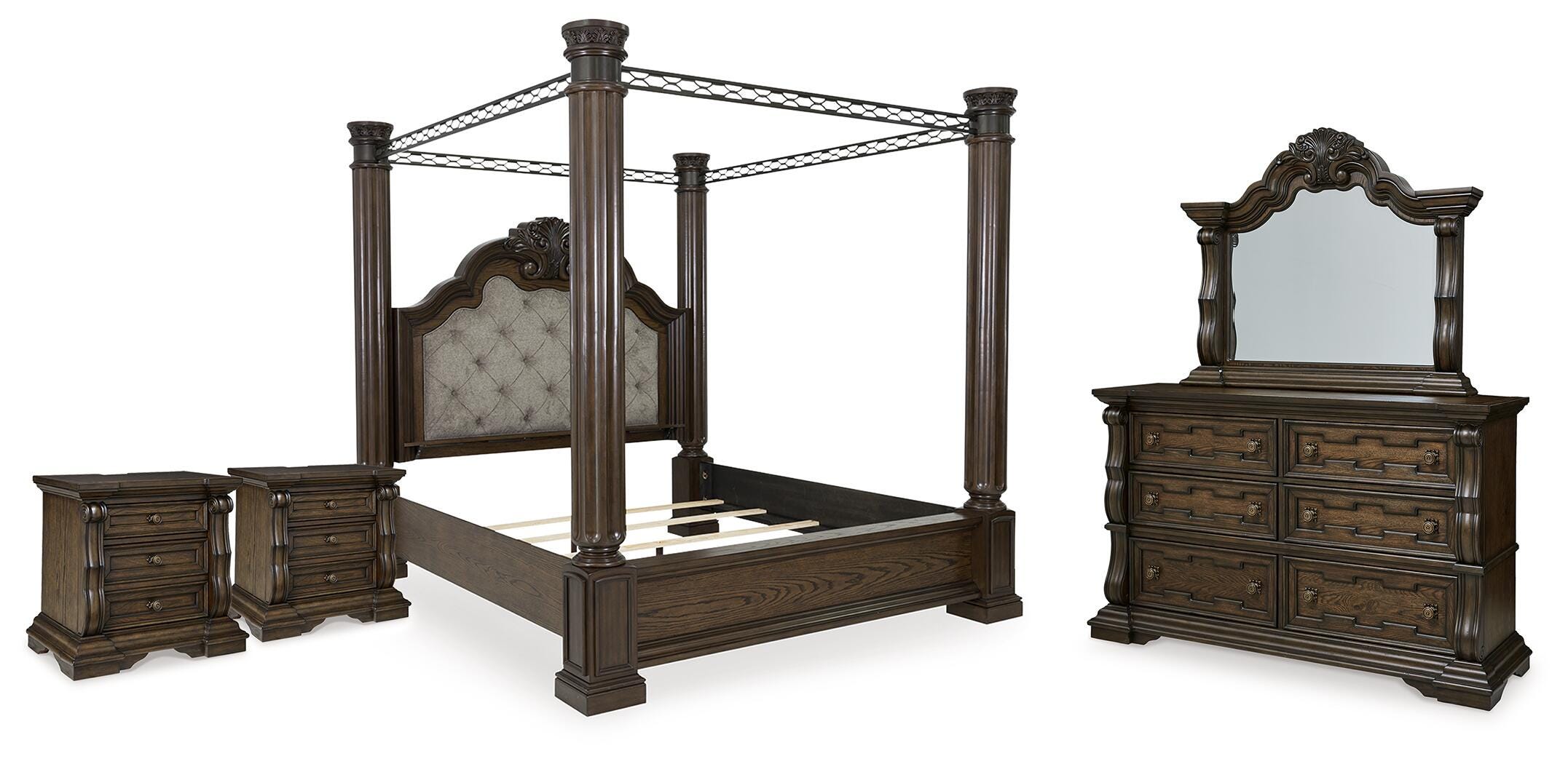 Maylee Canopy Bed, Dresser, Mirror and 2 Nightstands