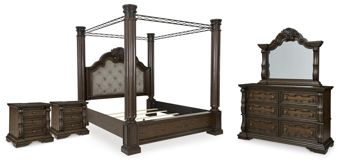 Maylee Canopy Bed, Dresser, Mirror and 2 Nightstands