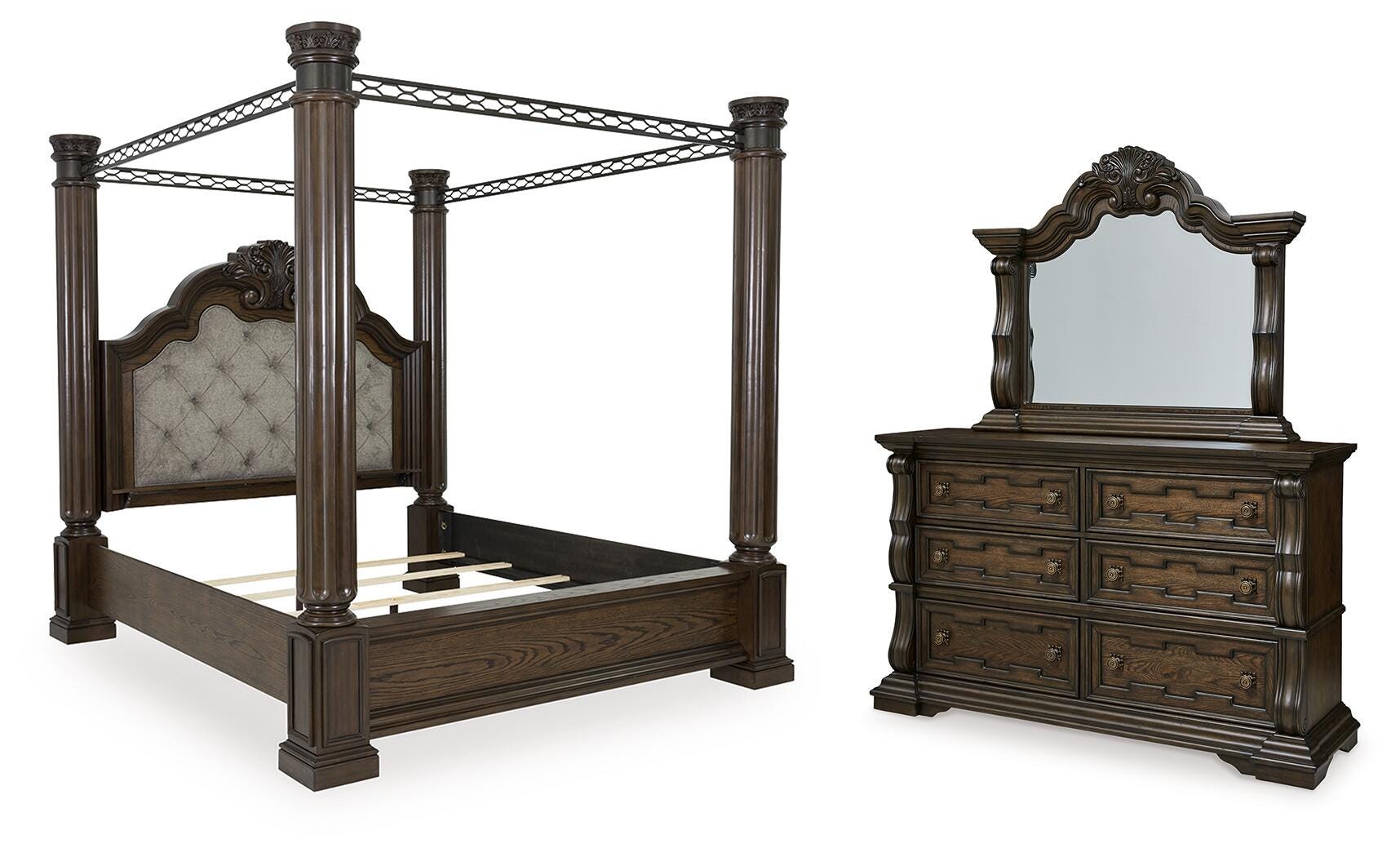 Maylee Canopy Bed, Dresser and Mirror