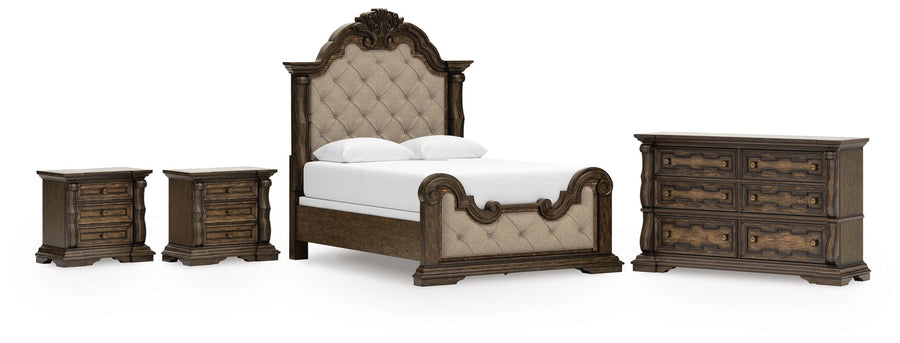 Maylee Upholstered Panel Bed, Dresser and 2 Nightstands