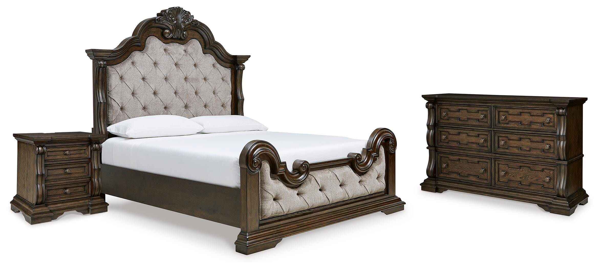 Maylee Upholstered Bed with Dresser and Nightstand