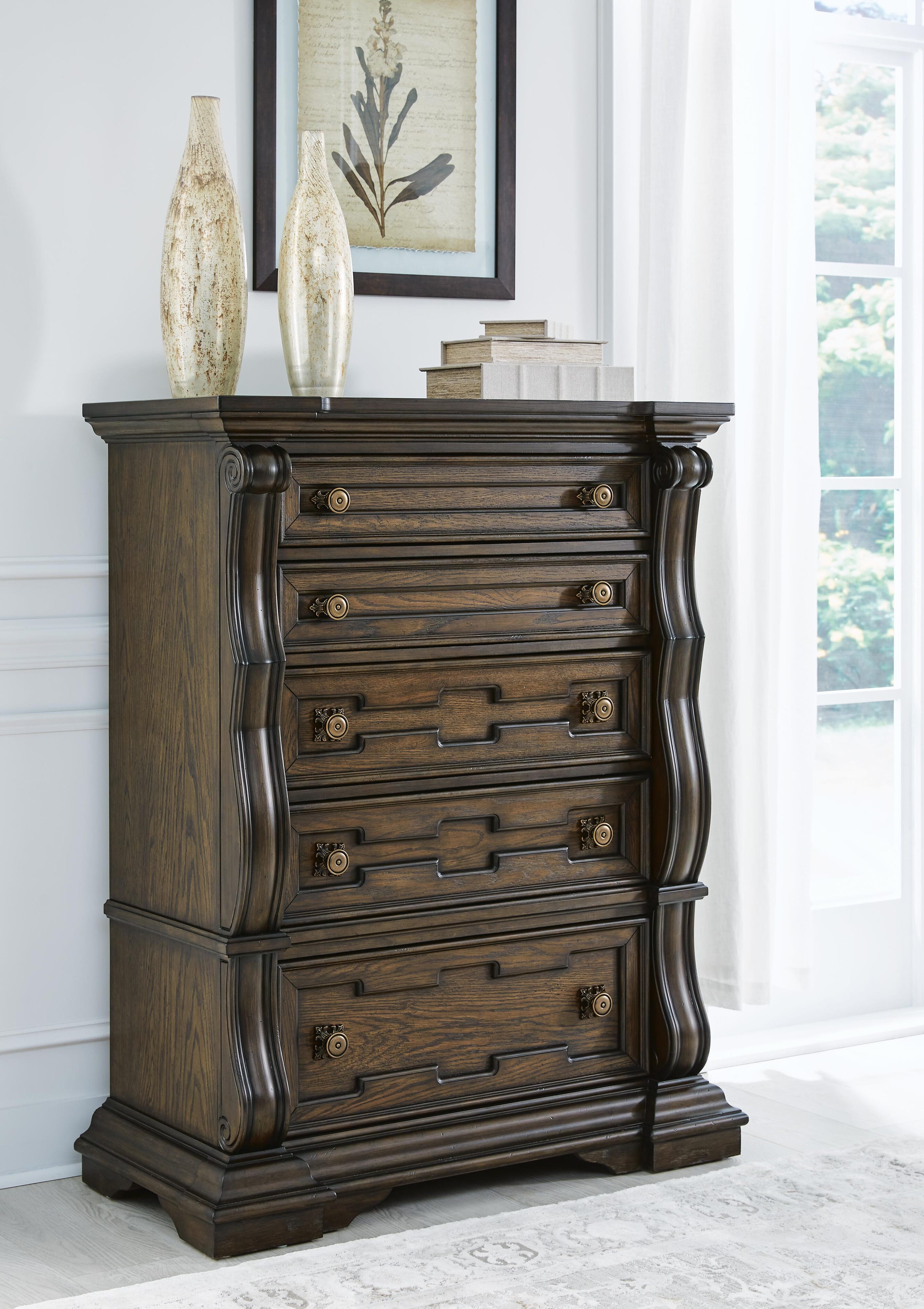 Maylee Panel Bed, Dresser, Mirror, Chest and 2 Nightstands