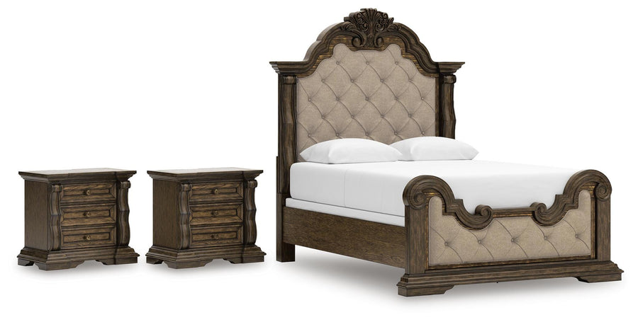 Maylee Upholstered Bed and 2 Nightstands