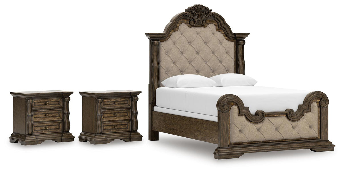 Maylee Upholstered Bed and 2 Nightstands