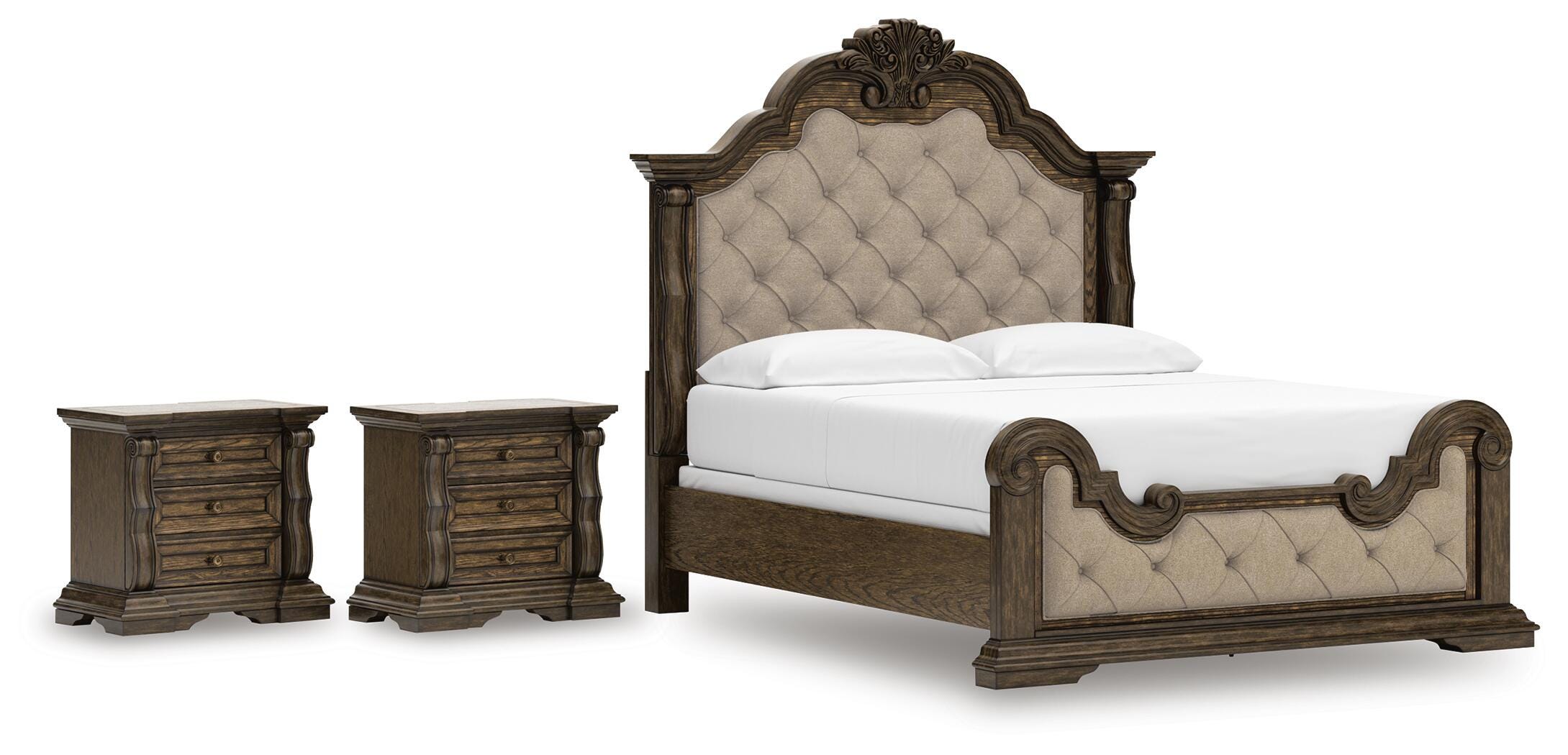 Maylee Upholstered Bed and 2 Nightstands