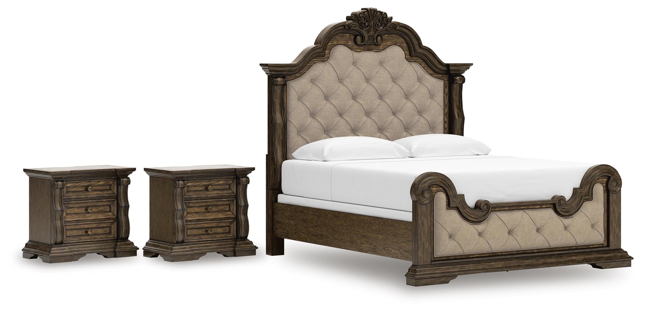Maylee Upholstered Bed and 2 Nightstands