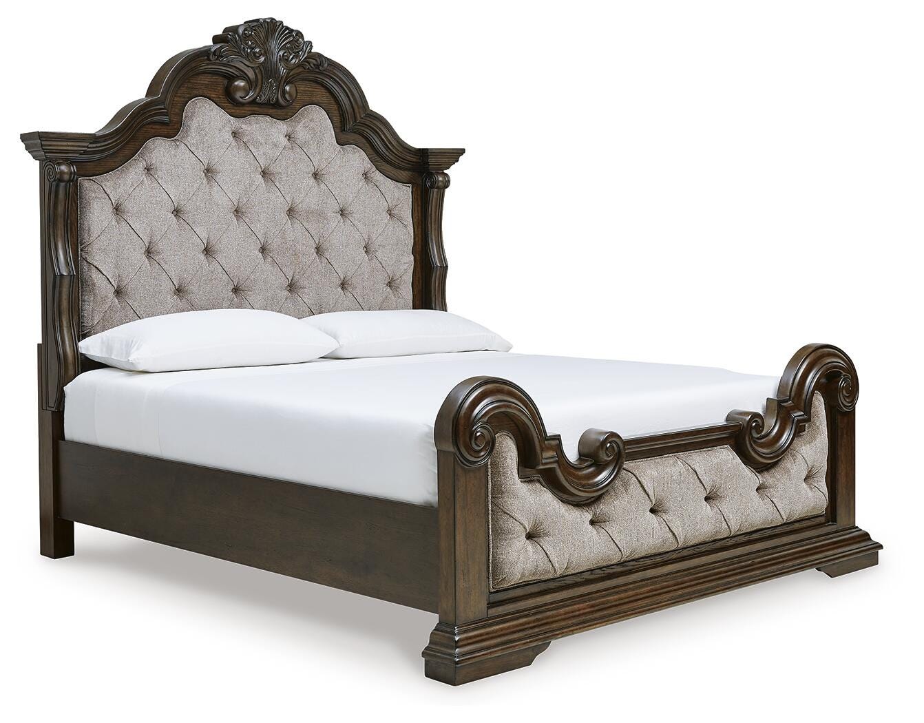 Maylee Upholstered Panel Bed, Dresser, Mirror and Nightstand