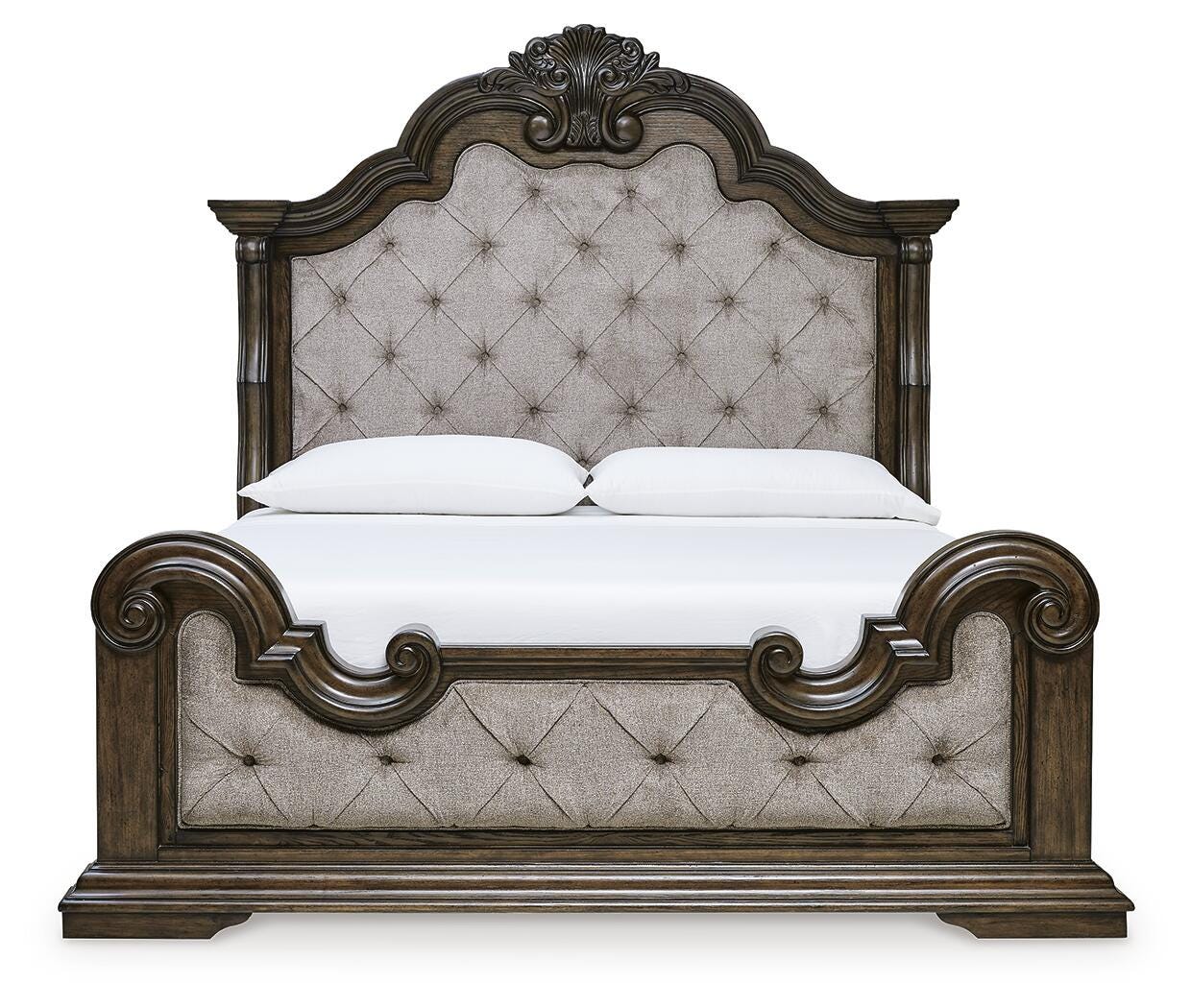 Maylee Upholstered Panel Bed, Dresser, Mirror and Nightstand