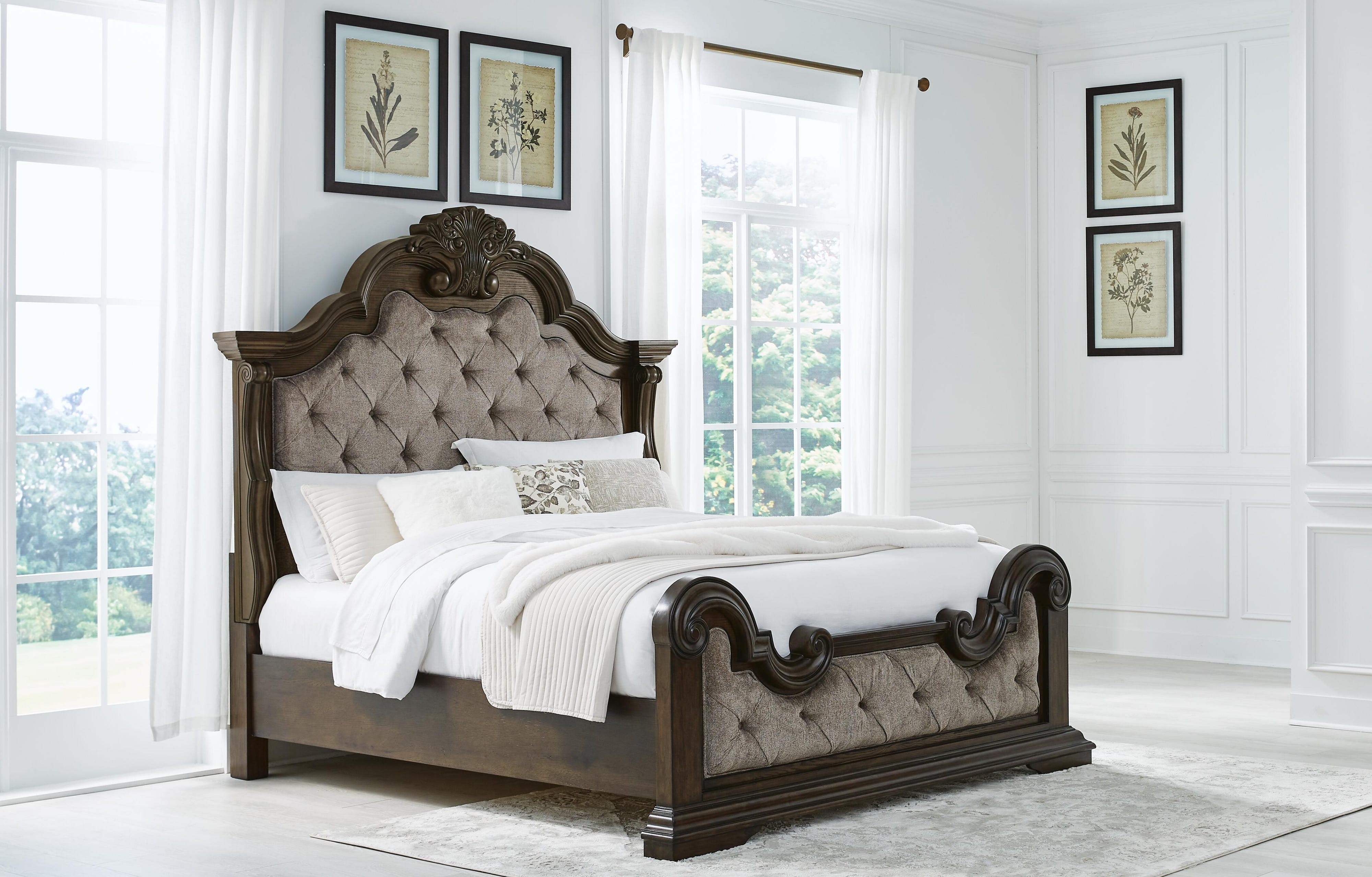 Maylee Upholstered Bed and 2 Nightstands