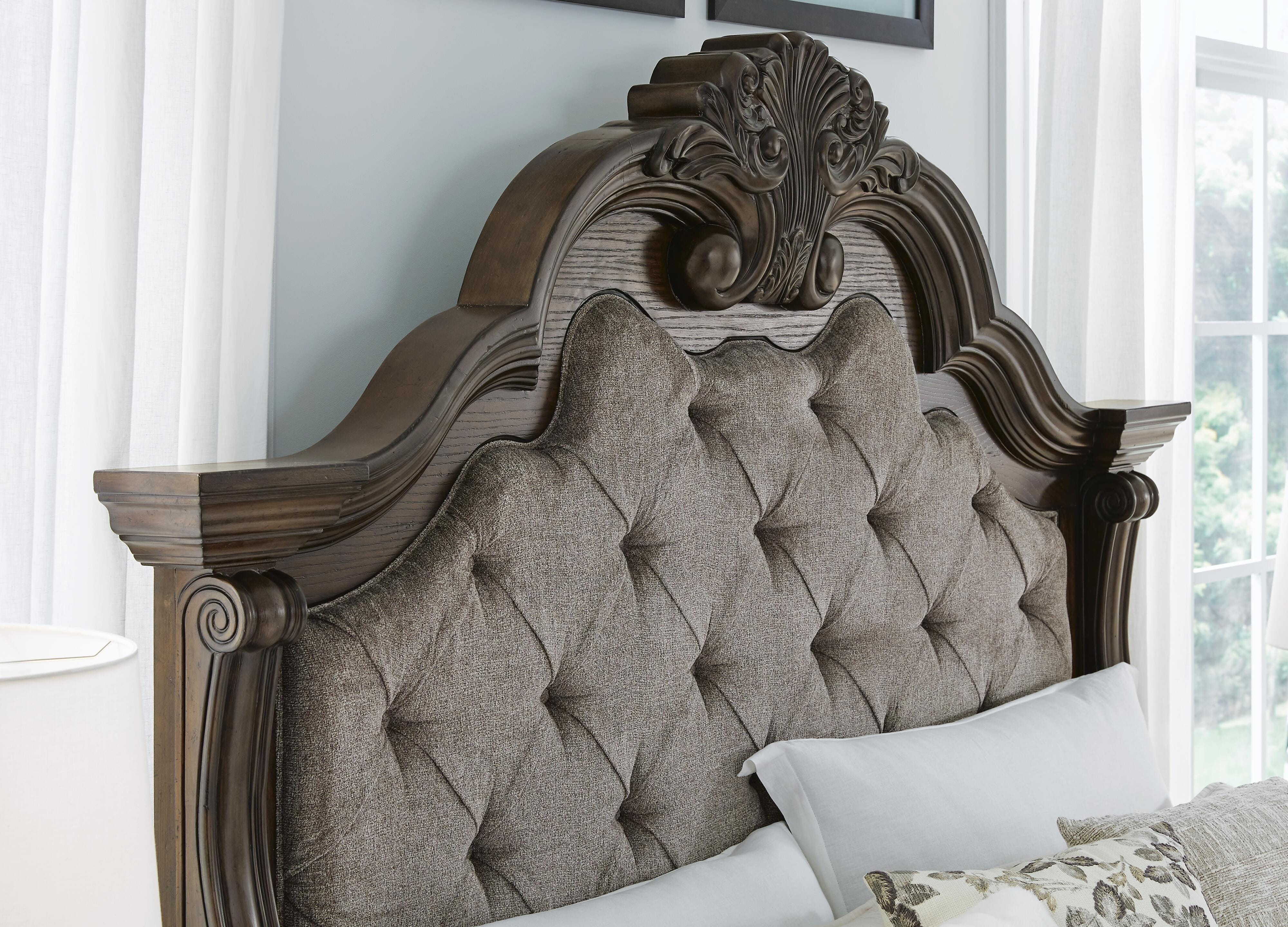 Maylee Upholstered Bed with Mirrored Dresser