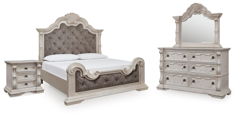 Bruchandi Upholstered Panel Bed, Dresser, Mirror and Nightstand