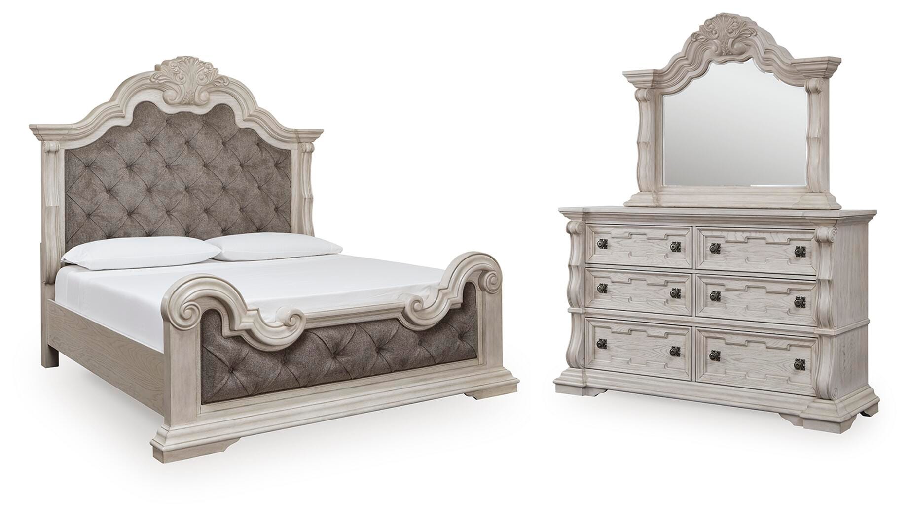 Bruchandi Upholstered Panel Bed, Dresser and Mirror