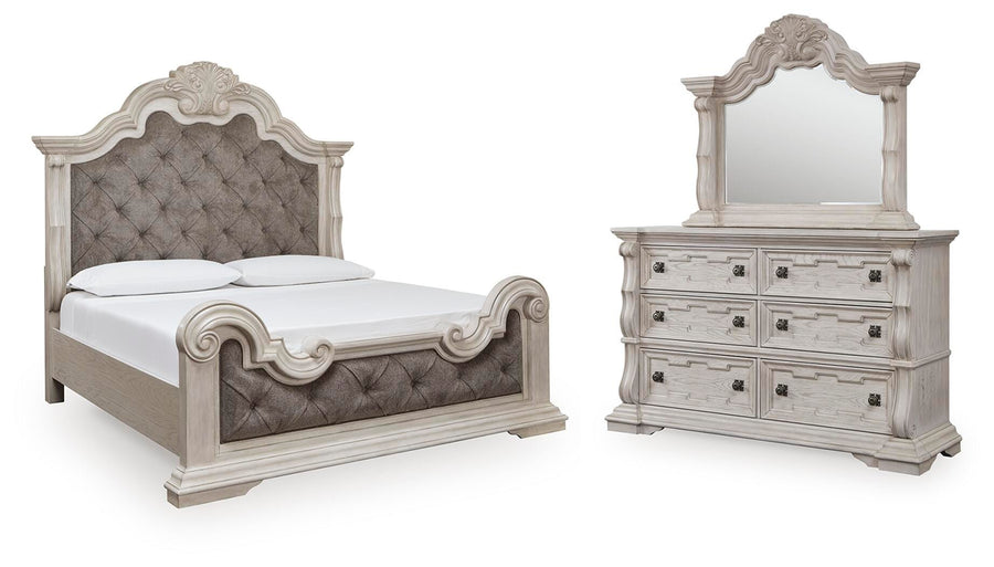 Bruchandi Upholstered Panel Bed, Dresser and Mirror