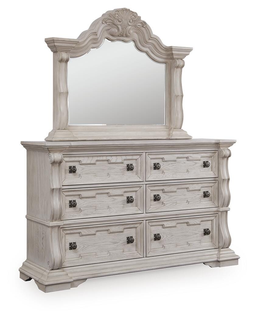Bruchandi Upholstered Panel Bed, Dresser and Mirror
