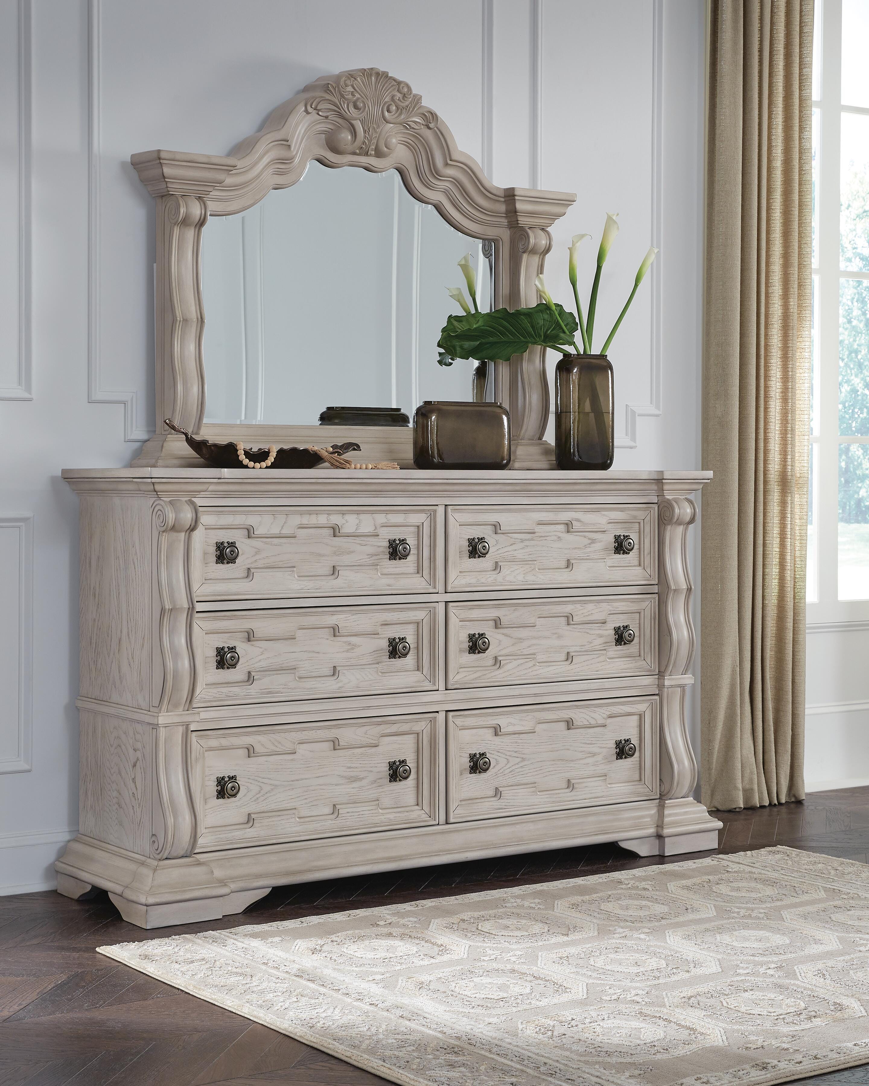 Bruchandi Upholstered Panel Bed, Dresser and Mirror