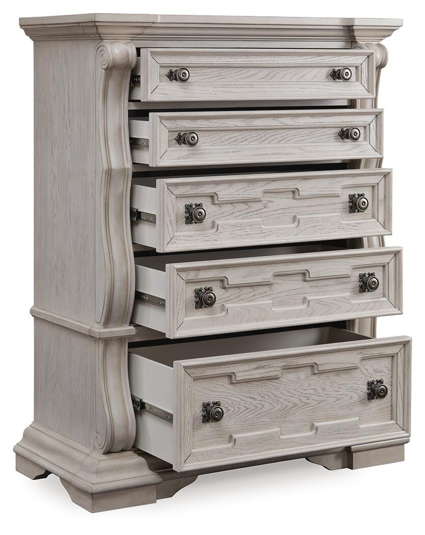 Bruchandi Upholstered Panel Bed, Dresser and Chest