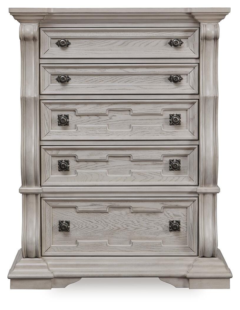 Bruchandi Upholstered Panel Bed, Dresser and Chest