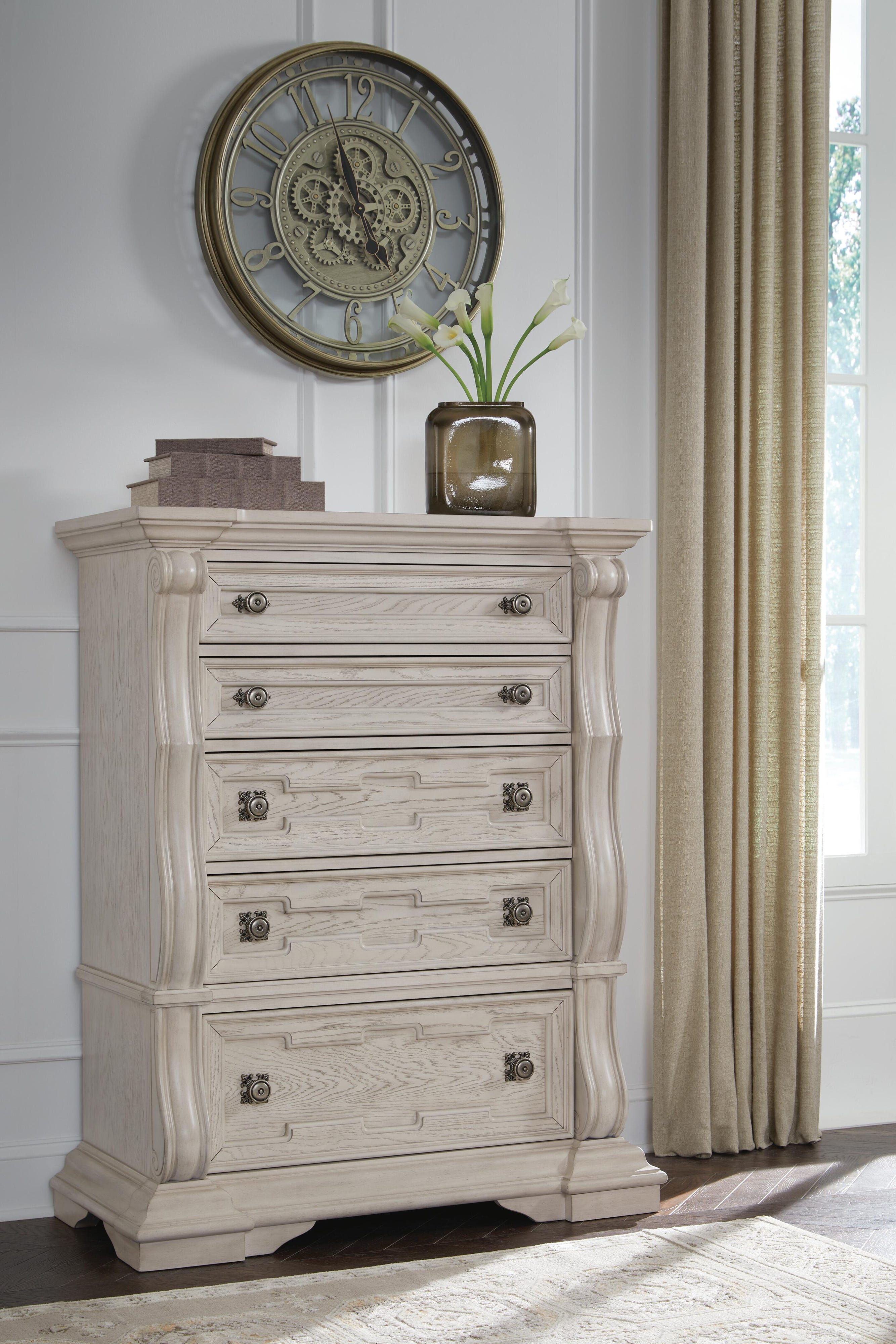 Bruchandi Upholstered Panel Bed, Dresser and Chest