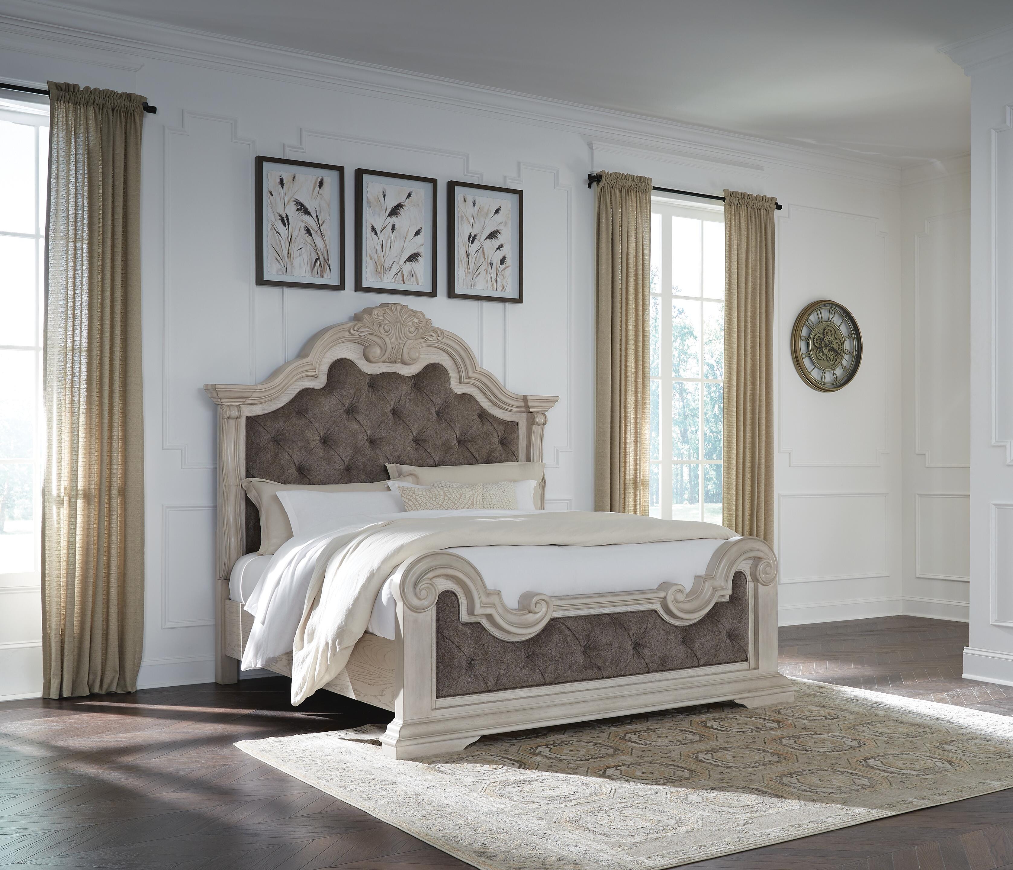 Bruchandi Upholstered Panel Bed, Dresser and Nightstand
