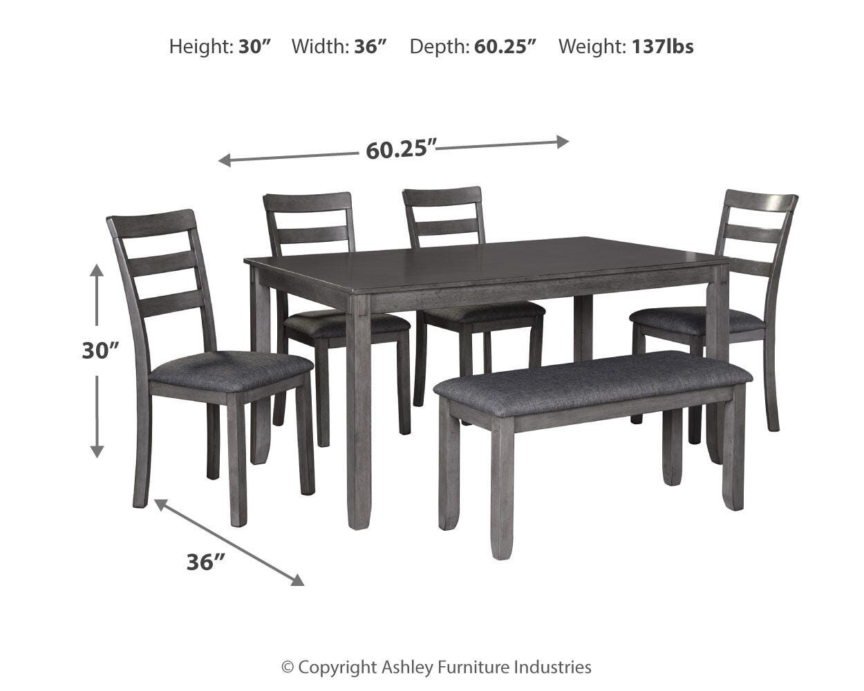 Keaton Dining Table and Chairs with Bench (Set of 6)
