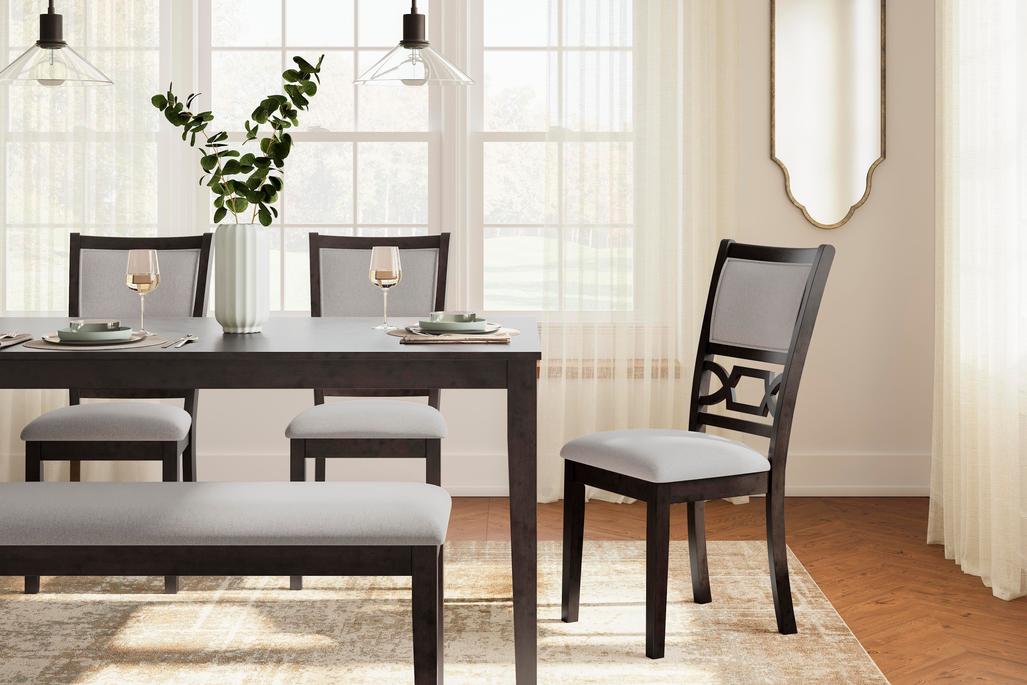 Sterling Dining Table and 4 Chairs and Bench (Set of 6)